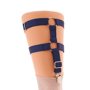 One Garter Betl Adjustable Blue Satin Elastic Leg Garter for Thigh High Socks and Stockings Crocodile Clips for Durable Hold Sock hold ups