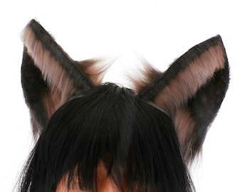 Brown and Black Faux Fur Wolf Ears Headband, Realistic Animal Cosplay Costume Accessory, Wolf Therian Gear, Handmade Werewolf Ears, Forest