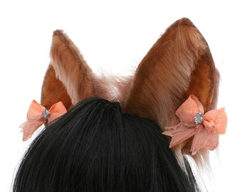 Brown orange ears fox cosplay costume, kawaii neko ears, neko animal cosplay ears headband, kitten ears, kittenplay ears headband