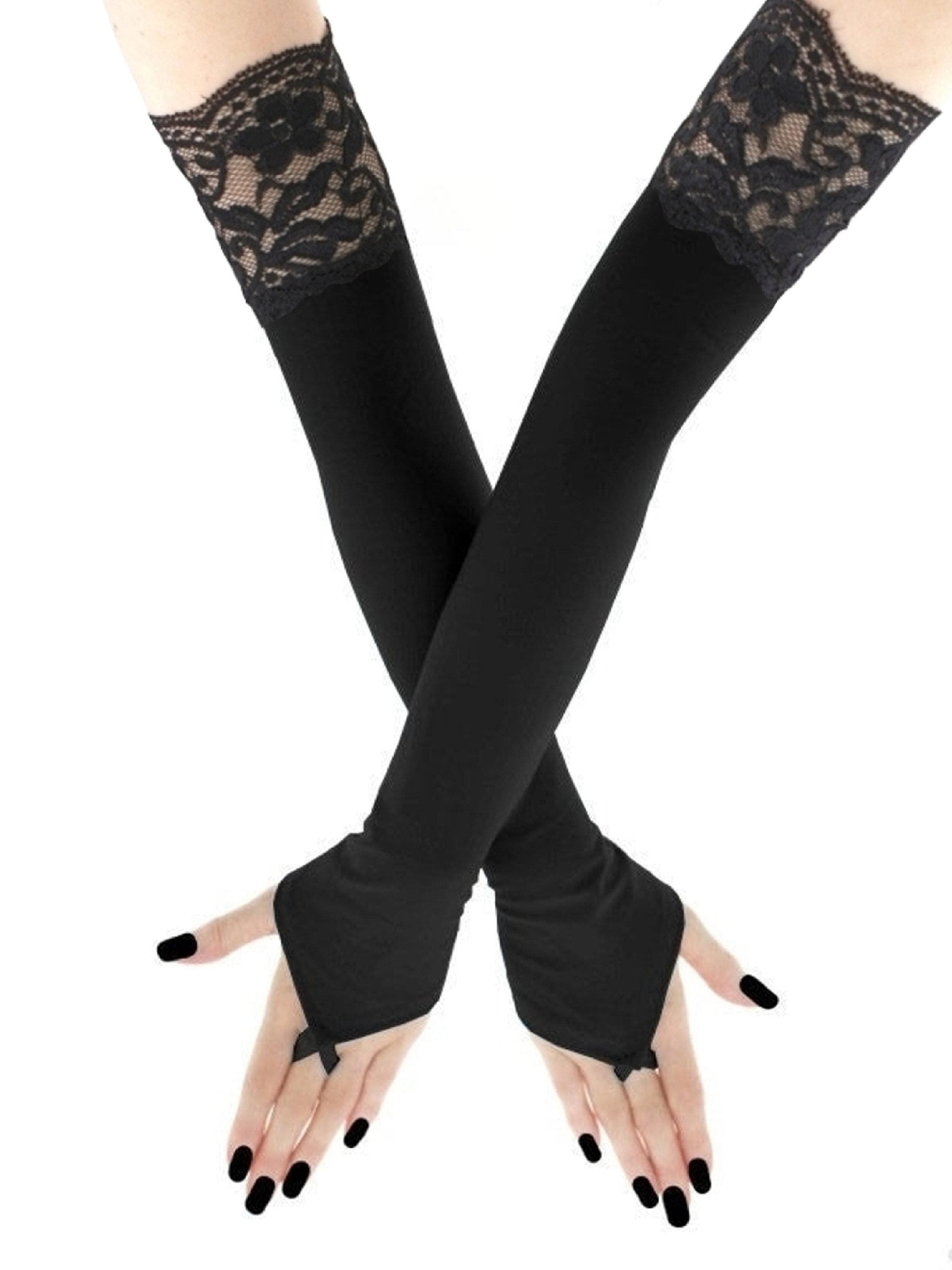 Black Lace Opera Gloves, 20 Inch Long Fingerless Arm Warmers