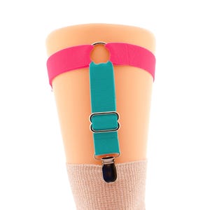 One Garter Adjustable Blue Pink Elastic Leg Garter for Thigh High Socks and Stockings Crocodile Clips for Durable Hold Sock hold ups