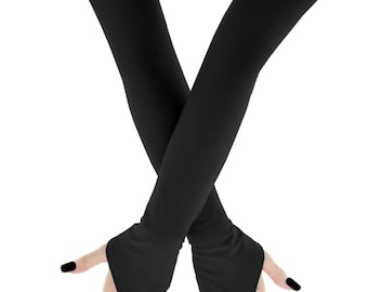 Extra Long Fingerless Opera Gloves, Black Stretch Evening Arm Warmers