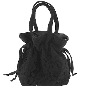 Black Lace Drawstring Handbag: Gothic Satin Evening Bag