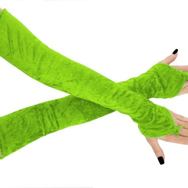 Gants en velours vert néon extra longs sur les coudes mitaines pour femmes manchettes pastel soirée formelle gants d'opéra costume cosplay