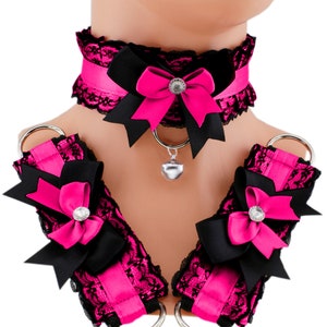 Ensemble de colliers de jeu pour chaton : tour de cou en dentelle, nœud, poignets, grelot