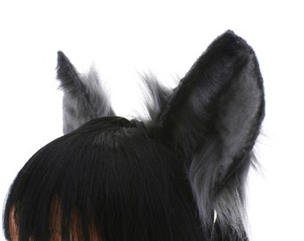 Tiara com orelhas de lobo cinza e pretas, acessório realista para fantasia de cosplay de animais, acessório para lobo teriano, adereço de orelhas de lobisomem feito à mão