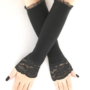 Vingerloze handschoenen met zwarte rand en kant Gothic avondarmwarmers Sleeve