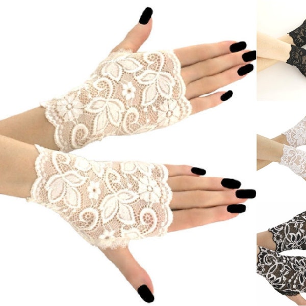 Gants de mariée mariage gants en dentelle ivoire gants pour femmes mitaines courtes mariée mitaines sans doigts en dentelle mariée gants ivoire entiers en dentelle extensible