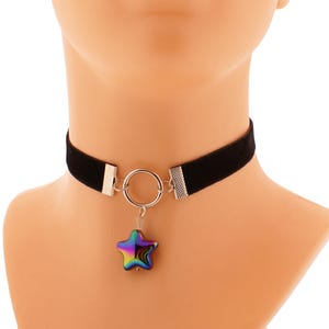 Black Velvet O-Ring Choker: Star Pendant, Adjustable Collar