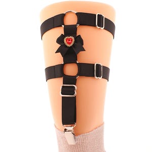 One bow heart garter adjustable satin strappy lingerie leg O ring thigh-high garter belt stocking cute rave festival womens gothic fashion
