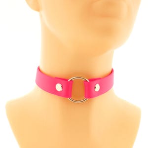 Biothane collar vegan leather neon pink water proof o ring adjustable strap choker