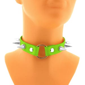 BioThane collar choker spikes vegan leather neon green waterproof o ring adjustable strap choker kitten petplay puppy play costume