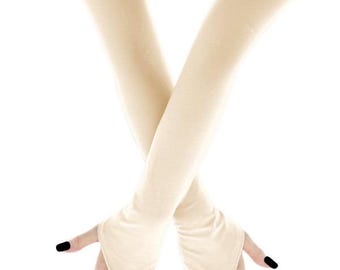 extra long gloves beige bridal wedding fingerless womens arm warmers over elbow gloves opera whole costume handmade gift made to order