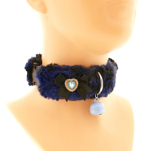 Kitten Pet Play Collar Choker Blue Black Fluffy Soft Collars Heart Bell Cosplay Buckle Puppy Play Costume Artificial Fur Kawaii Neko Costume
