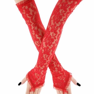 Guantes de ópera de encaje rojo, calentadores de brazos florales de 50 cm, accesorios para bodas góticas