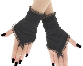 black womens gloves short fingerless wrist warmers goth gothic evening formal elegant romantic costume handmade more sizes and colors