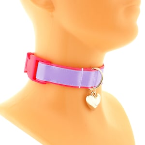 Neon Pink Lilac Buckle Collar Pendant Heart Choker, Handmade All Sizes