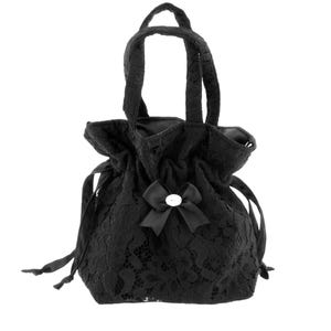 Black Lace Drawstring Handbag: Gothic Evening Bag