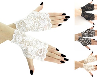 White lace womens gloves, bridal wedding gloves short mittens bride elegant fingerless,lace bride romantic gloves