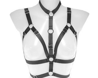 Harness Black Elastic for Women, Adjustable Strappy Rave Festival Top, XS-XL, Handmade Gothic Layering Accessory, Dress Outfit Body Cage