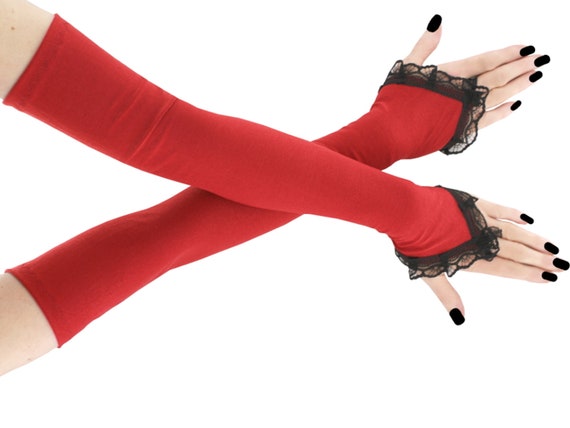 Extra Long Fingerless Opera Gloves Red Black Lace Over Elbow Womens Arm Warmers Gloves Evening Gloves Costume Gothic Gloves Formal Sleeves Etsy