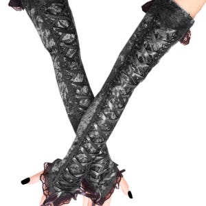 Extra lange Samt fingerlose Handschuhe, Gothic Korsett geschnürt Armstulpen Kostüm
