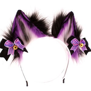 Purple Neko Cat Ears: Furry Kitten Cosplay Headband with Bell