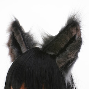 Furry black brown wolf ears wolf headband, ears neko animal cosplay costume ears headband, wolf ears headband handmade gift