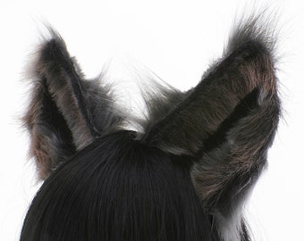 orejas de lobo marrón negro diadema de lobo, orejas neko animal cosplay traje orejas diadema, diadema de orejas de lobo hecha a mano
