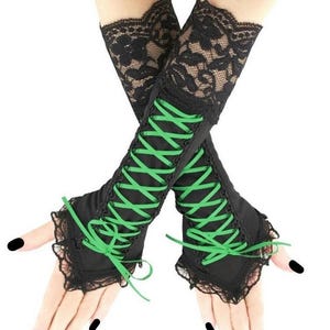 Gothic Corset Laced Fingerless Gloves: Satin & Lace Arm Warmers