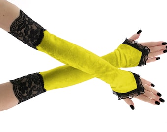 Gants en velours noir jaune extra longs sur les coudes, mitaines pour femmes, gants d'opéra de soirée formels