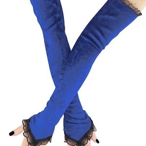 Blue Velvet Opera Gloves: Extra Long Fingerless Lace Arm Warmers