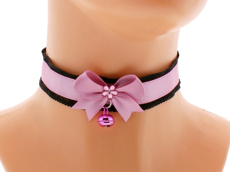 satin lace choker necklace with bow and bell neko girls princess lolita kawaii handmade I have several colors and sizes