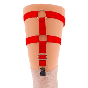 One Garter Betl Adjustable Red Satin Elastic Leg Garter for Thigh High Socks and Stockings Crocodile Clips for Durable Hold Sock hold ups