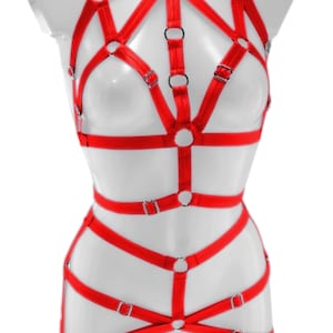 Red Full Harness For Women, Elastic Strappy Festival Rave Bra