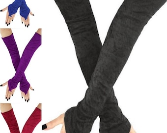 Black Velvet Fingerless Opera Gloves: Extra Long Stretch Arm Warmers