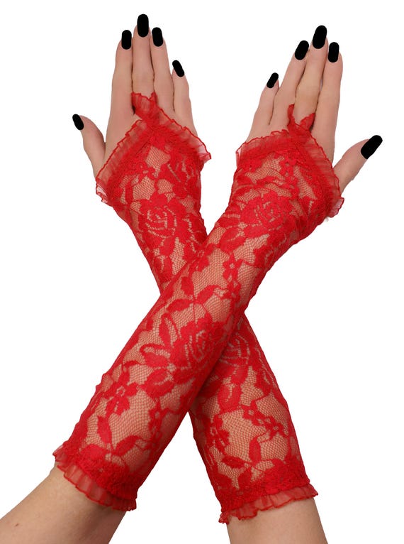Black Lace Fingerless Gloves, Elbow Length Opera Gauntlets, Gothic