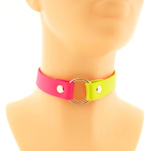 Biothane strap collar vegan leather neon pink yellow waterproof o ring adjustable choker
