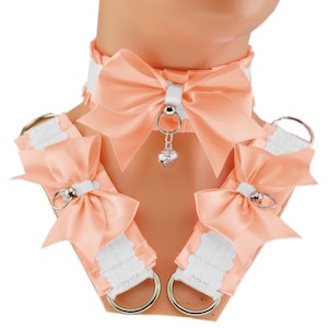 kitten petplay set choker collar and bracelet set cuffs bell satin bow lace white pastel costume cosplay kawaii princess neko