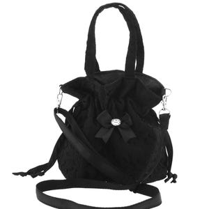 Black Satin Lace Drawstring Handbag: Gothic Victorian Evening Bag