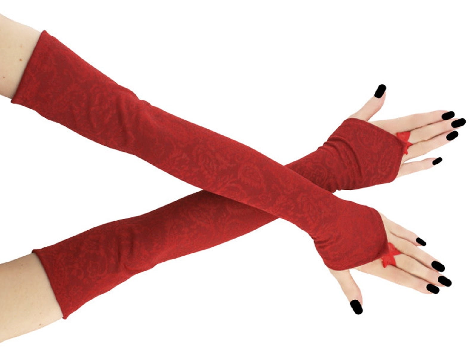 Extra Long Over Elbow Red Arm Warmers Gloves Evening Fingerless Gloves