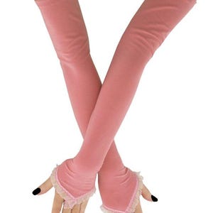 Extra long gloves, womens pink fingerless gloves womens arm warmers gloves, evening gloves opera over elbow costume sleeves, formal gloves