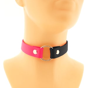 Biothane collar vegan leather strap neon pink black waterproof o ring adjustable choker kitten pet play
