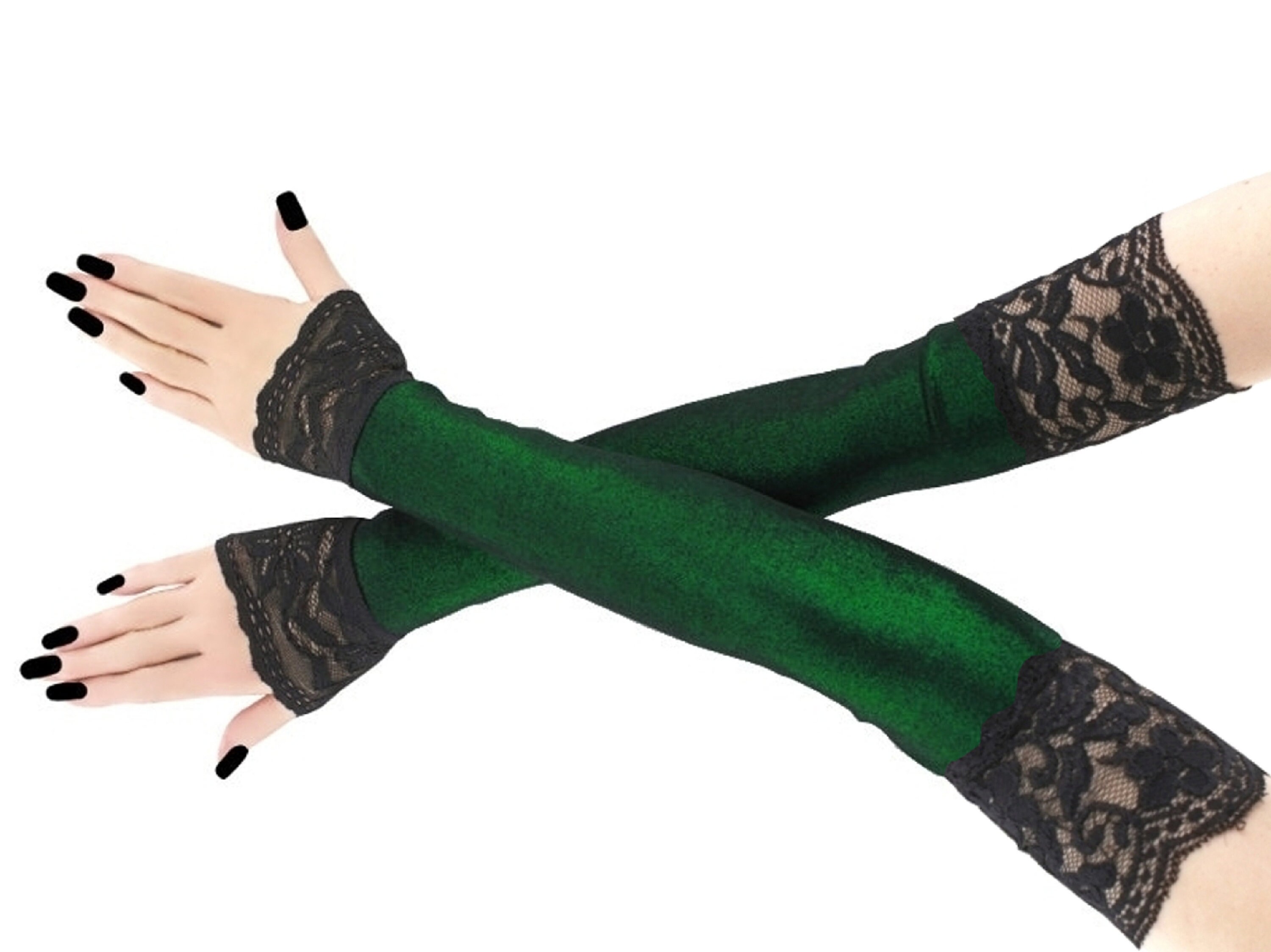 Green Metallization Fingerless Opera Gloves: Extra Long