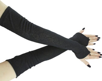Evening womens opera gloves, black arm warmers opera gloves over elbow elegant fingerless gloves womens textured arm cover stretchable