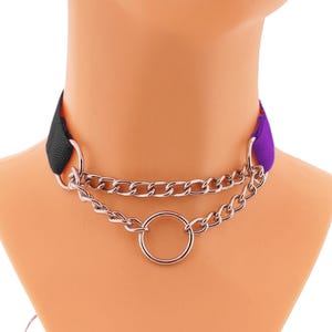 Slip Chain Choker Nylon Solid Collar with Chain and O-Ring, Booklet Necklace Collar with O-Ring Handmade Goth Punk Custom More Sizes