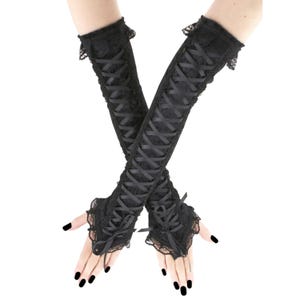 Extra Long Velvet Fingerless Gloves: Gothic Corset Laced Arm Warmers