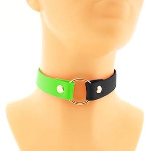 Biothane collar vegan leather neon green black strap water proof o ring adjustable choker