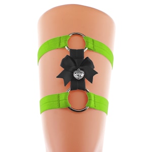 Leg ring garter adjustable black neon green, sexy gothic fashion garter belt, thigh-high garter, garter satin bow with a heart goth costume