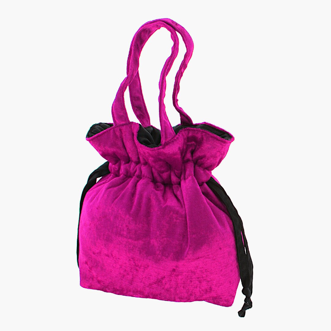 Drawstring Bucket Bag Pink Black Women's Velvet Handbag Etsy